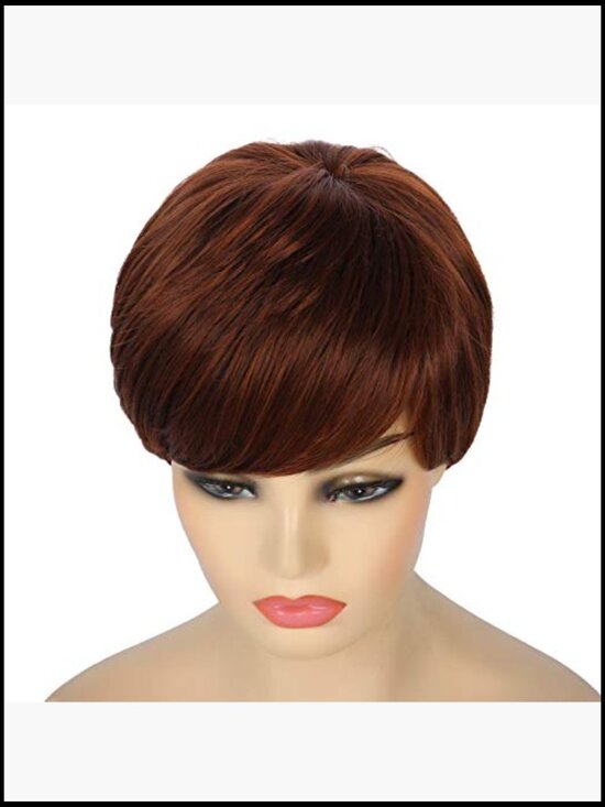 Short Auburn Wig with Bangs Synthetic Heat Resistant Breathable Wig Cap Included main image 4